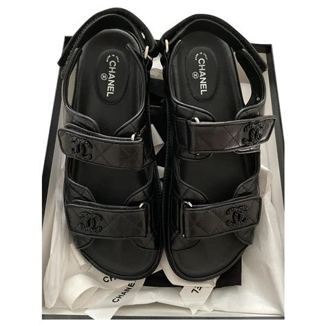 chanel black sandal|Chanel black dad sandals.